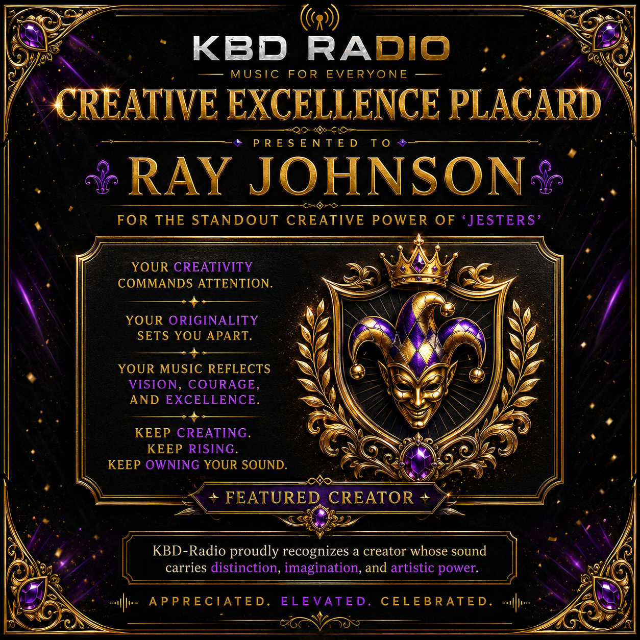Creative Excellence Placard